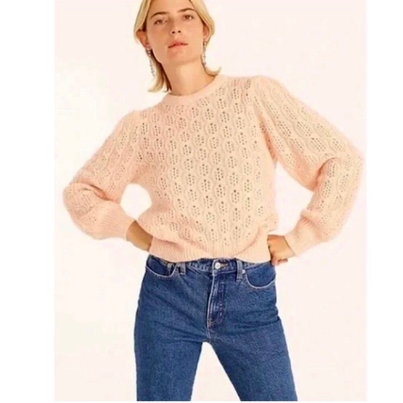 J. Crew Sweaters - J. Crew Balloon Sleeve Eyelet Cable Knit Sweater in Peach Alpaca Blend